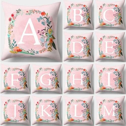 Room Decor Letter Decorative Pillows English Alphabet Polyester Pink Flower Cushion Cover Seat Sofa Home Decoration Pink Pillow