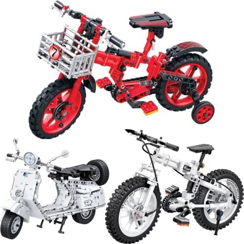 City Car Sets Technical Vehicle Model Brick Cruising Motorcycle Mountain Bike Building Block DIY Learning Toys Kids Small Gift