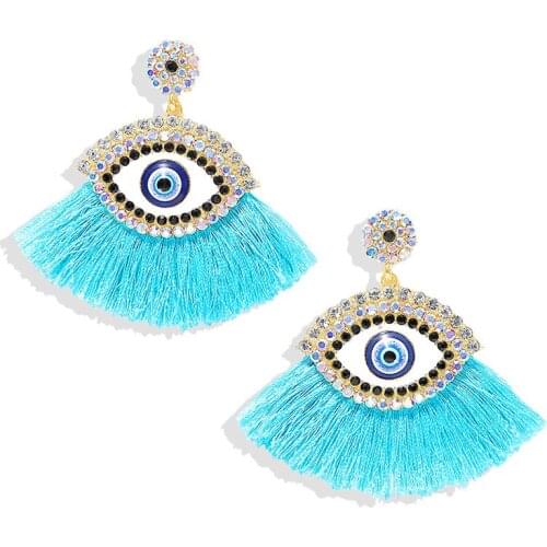 Dvacaman Crystal Evil Eyes Earrings for Women Boho Handmade Colorful Tassel Fringed Dangle Drop Earrings Christmas Gift Jewelry