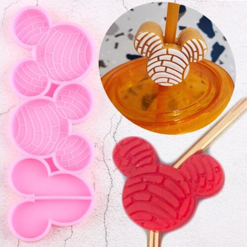 Disney Mickey Head Concha Bread Straw Topper Silicone Mold Chocolate Candy Fondant Cake Decorating Keychain Epoxy Resin Moulds
