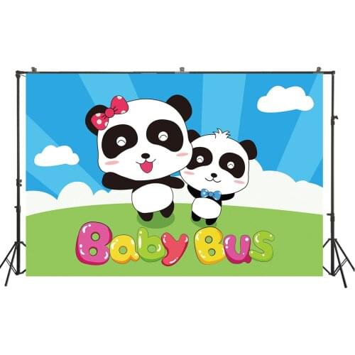 HUAYI Photography Backdrop Birthday Party Desserts Cake Table Decor Photo Background Baby Bus Panda Baby Shower Backdrop W-3341