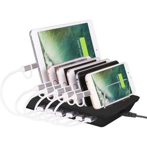 Intelligent 6 Port Usb Charger Station with Six Usb Cables Charger for Smart Phone Can Charge 6 Mobile Phones At The Same Time