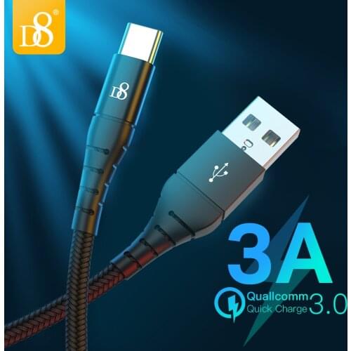 D8 USB Type C Cable For Huawei Xiaomi 3A Fast Charging USB-C Cable Mobile Phone Charger QC3.0 2.0 USB C Type-C Data Wire Cord 1m