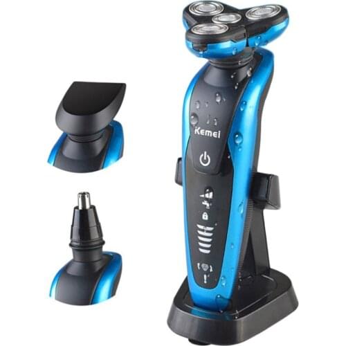KEMEI KM-58890 3 in 1 Rechargeable Electric Razor Washable 3D Floating Triple Blades Electric Shaver Men Face Nose Care