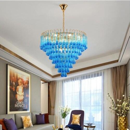 L Postmodern luxury crystal chandelier living room dining room blue water drop personality creative designer model room lamp