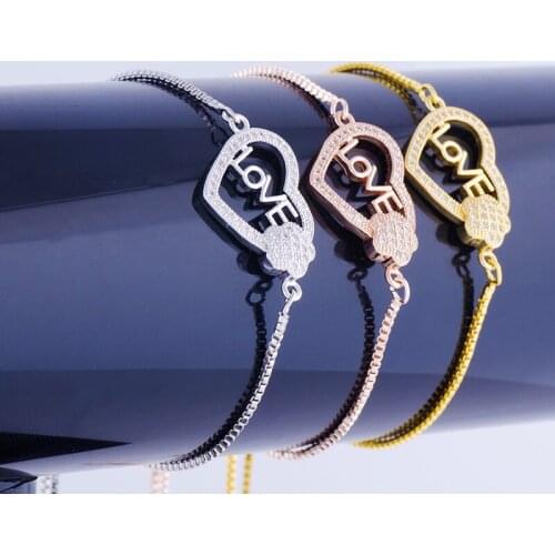 Hot Fashion Jewelry Charm Zircon Crystal Love Heart Bracelets Diy Copper Micro Pave Chain Bracelet Women Bijoux Pulseras Mujer