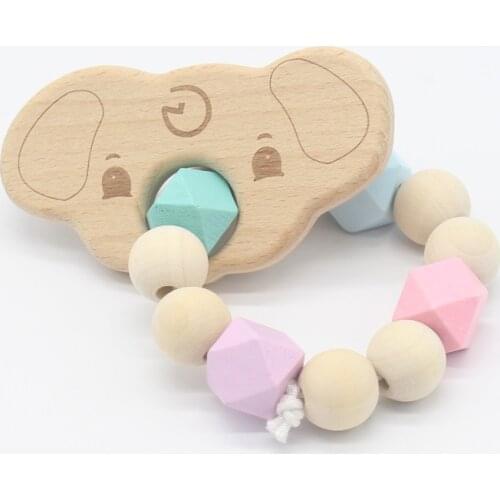 Lovely Baby Nursing Bracelets Wooden Teether Crochet Chew Beads Teething Cartoon Animal Shaped Rattles Toys DIY Pendant Toy