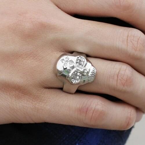 European and American fashion punk style stainless steel ring Personality set stone skull mens trend ring