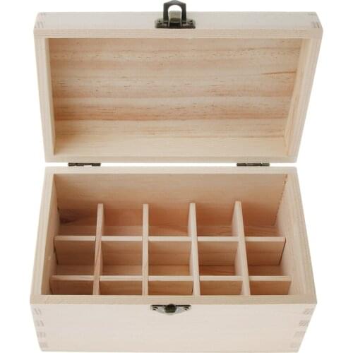 Natural Wood Essential Oils Cosmetic Makeup Liquid Aromatherapy Storage Box Display Carry Case Holder 15 Slots for 15ml