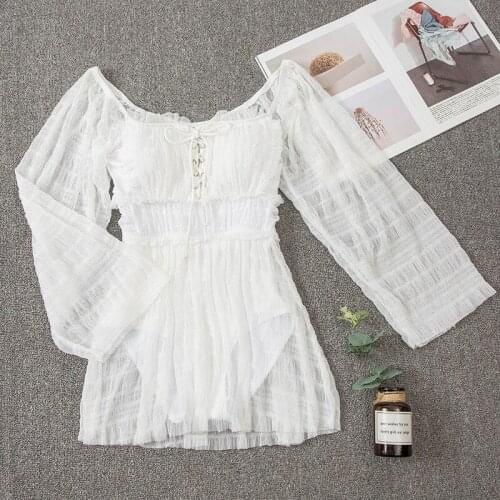 2021 New Women White One Piece Swimwear Solid Swim Beach Dress Long Sleeve Bathing Suit Swimming Beachwear Sexy Ladies Swimsuit