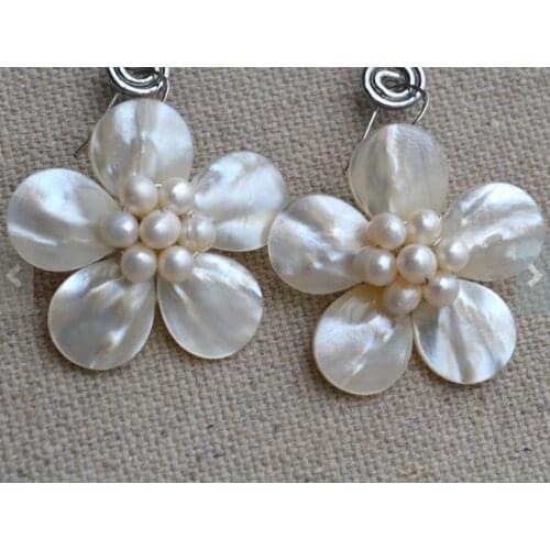 New Favorite Flower Pearl Earrings White Color Sea Shell Real Freshwater Pearl Wedding Party Birthday Fine Jewelry Women Gift
