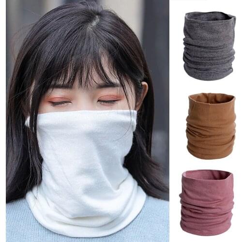 Newly Winter Neck Warmer Gaiter Soft Cotton Lined Pure Color Knit Circle Scarf Windproof for Women Men