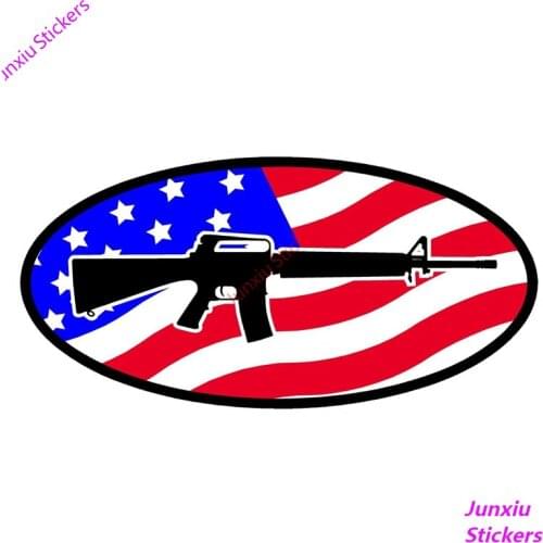 Reflective Vinyl Cover Scratches AR15 Gun USA Flag Color Car-Sticker and Decals Bumper Window Bodywork Car Interior KK16*8cm
