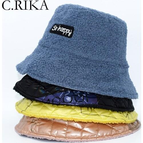 New Autumn Winter Bucket Hats Women Double Sided Lambswool Letter Fisherman Hat Bob Lady Girl Outdoor Travel Warm Sun Hat Panama