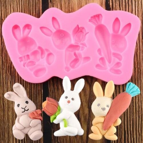 Easter Bunny Carrot Flower Silicone Mold Rabbit Fondant Cake Decorating Tools Resin Clay Candy Chocolate Gumpaste Moulds