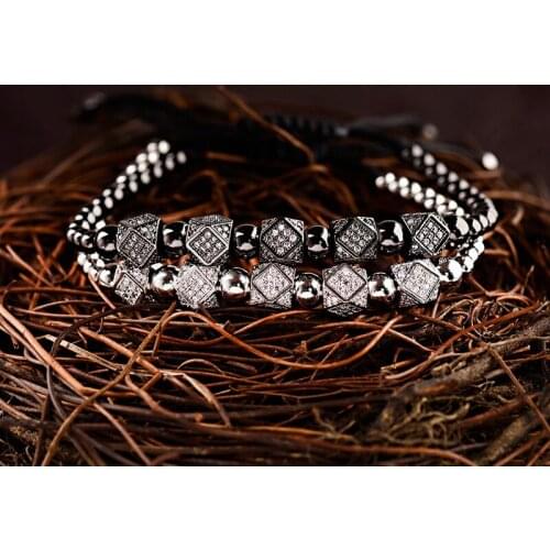 DOUVEI Luxurious 4 Colors White CZ Geometric Beads Braided Woven Bracelet Classic Charm Bracelets&Bangles For Men Women ABL037
