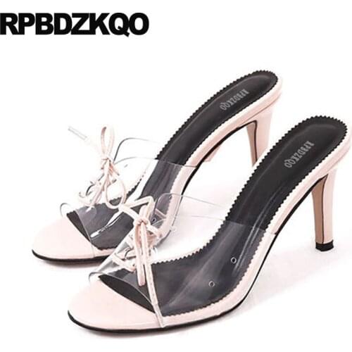 Slip On Sexy Slippers Lace Up Designer Sandals Women Luxury 2017 Transparent Pink Shoes Pvc Pumps High Heels Slides Stiletto