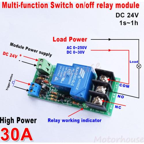 DC 24V Trigger Delay turn off / on Switch Timer Relay Module High Power 30A PLC