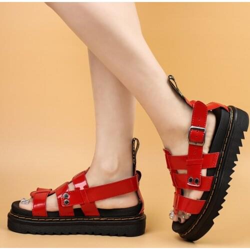 Summer Fashion Red Women Platform Sandals Gothic Wedge Women Casual Sandals Cross Strap Roman Style Ladies Shoes sandalia verano