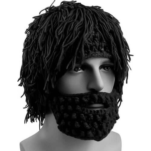 Wig Beard Hats Mad Scientist Caveman Handmade Knit Warm Winter Caps Men Women Halloween Gifts Funny Beanies Party Supplies