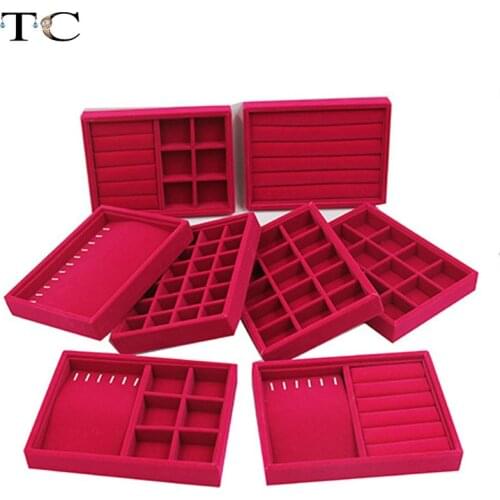 Handmade DIY Jewelry Box 9 Options Drawer Storage Organizer Soft RoseRed Velvet Jewellery Earring Necklace Pendant Bracelet Tray