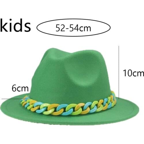 Hats for Women Kids Boys Girls Panama Solid Chain 54cm Fedora Hat Customize Yellow Black Child Winter Hats Sombreros De Mujer