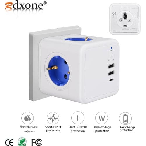 EU Wall Socket Power Strip with USB Electric with Switch Type C Socket USB Charger Adapter Plug Smart Outlet Extension Adapter