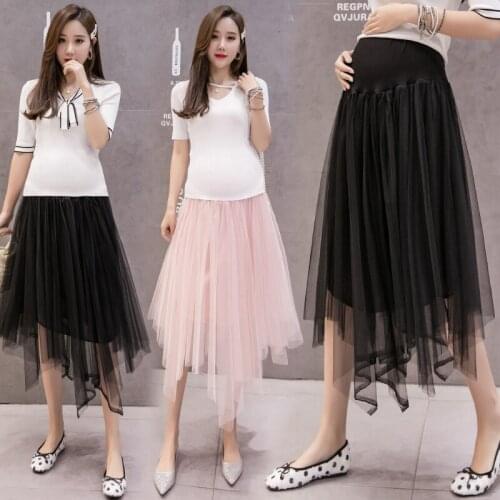 7409# Maternity Skirts Summer Casual Loose Solid Color High Waist Comfy Belly Support Skirt Elastic Waist