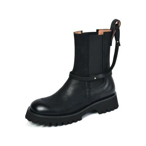 Womens Chelsea Ankle Boots Leather Womens Winter Shoes For Womens Loots Low Heel Casual Shoes New Style Footwear Size 34-40