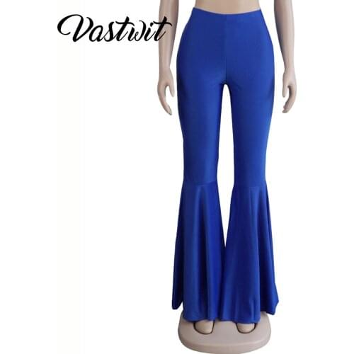 Women Bell Bottoms Plus Size Solid High Waisted Stretchy Fitted and Flared Pants