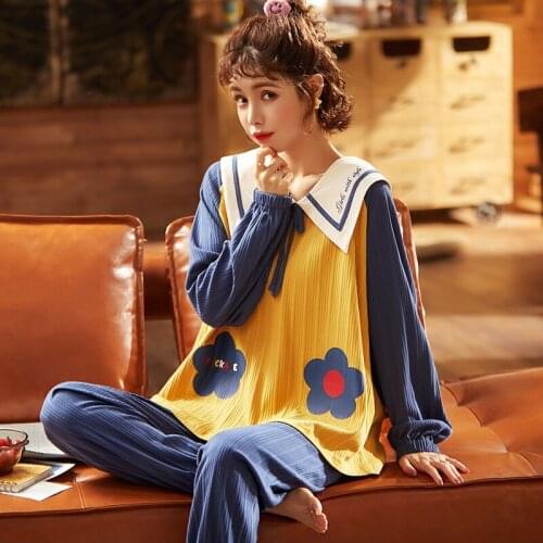 Womens Pijama Set Long Pants Princess Style Sleepwear Homesuit Female Cute Sweet Nightgowns Pajama Leisure Chic Girls Nightwear