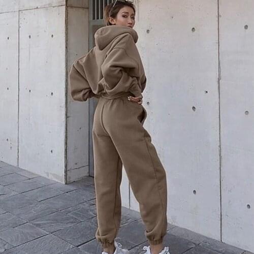 YGhan Autumn Winter Two Piece Set Tracksuit Women Joggers 2 Piece Sets Hooded Sweatshirt Pants Fleece Outfits Sweatpants Women