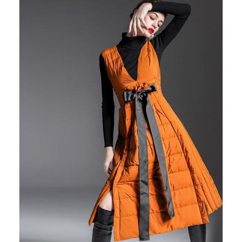 Station duck down sleeveless down dress womens 20 autumn winter long irregular skirt vest down jacket light and thin