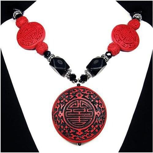 Vintage Cinnabar & Black Onyx Handmade Ladies Jewellery Beaded Necklace Fashion Jewelry Wholesale Length: 20 inches