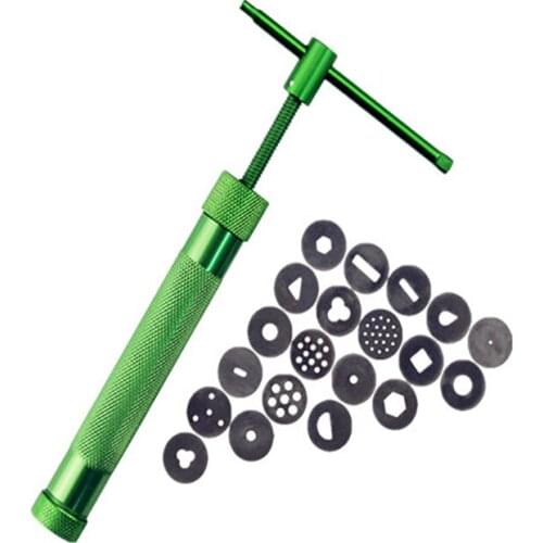 1Set Green Clay Extruders 20 Tips Sculpture Gun Clay Sugar Paste Extruder Fondant Cake Sculpture Polymer Gun Cake Decor Tools
