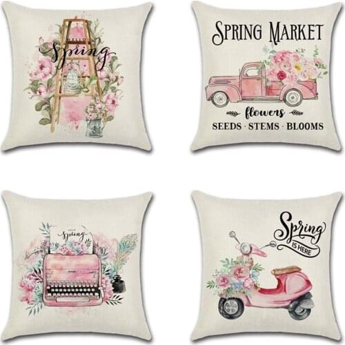 1pcs Sigle-sided Pink cute truck Spring Print Cushion Cover Throw Pillow Cover Nordic Room Decoration for Home Car Sofa Couch
