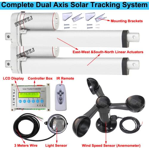 12V 8" DC Linear Actuator 150KG Motor &LCD Controller &Anemometer for PV Solar Cell Panel Tracking Dual Axis Tracker Sun Track