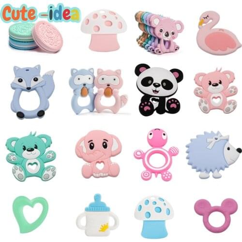 Cute-idea 2pcs Baby Animal Silicone Teethers Elephant Koala panda Baby Teething Product Accessories For Pacifier Chains BPA Free