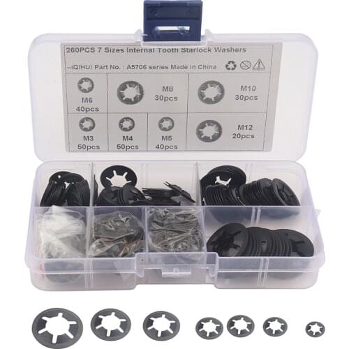 260/150pcs Internal Tooth Star Lock Washers Assortment Kit Push on Locking Washers Quick Speed Star Nut Locking Clips Fastener