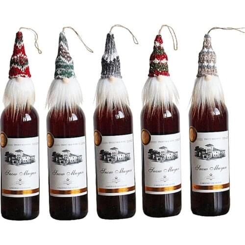 5Pcs Christmas Faceless Gnome Wine Bottle Topper Covers with Hanging String Knitted Hat Tomte Swedish Plush Toy Decor