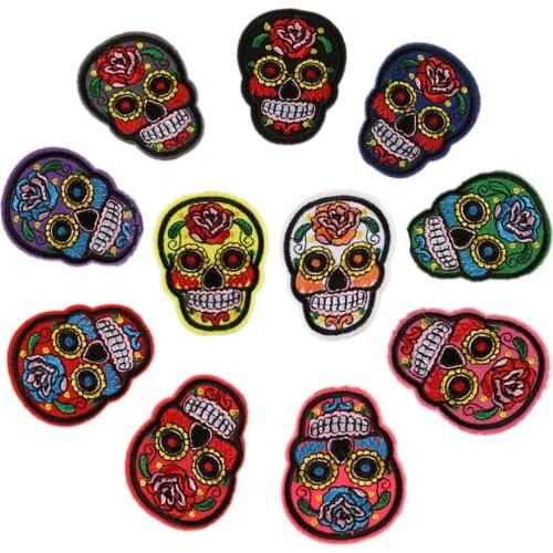 11Pcs Embroidered Floral Skull Patch for Clothing Iron on Sewing Applique for Jackets Jeans Biker Patch Clothes Stickers Badges