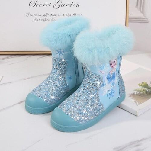 Fashion Children Autumn Winter Boots Cute elsa Keep Warm Cartoon Kids Girls Princess Boots Antislip Leather women Cute Boots