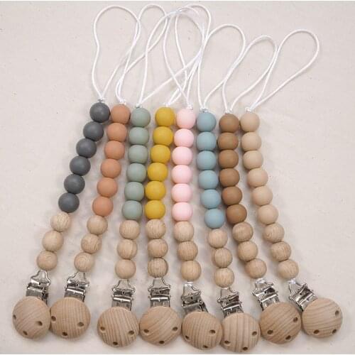 2020 Baby Food Grade Silicone Pacifier Chain Baby Hand-Held Pacifier Chain With Wooden Metal Clip Newborn Toy Pacifier Chain