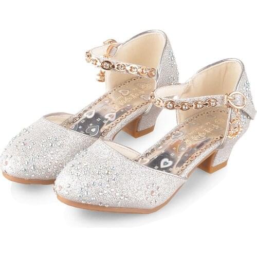 Childrens High-heeled Shoes with Diamonds Girls Shoes Flash Diamond Princess Shoes Crystal Shoes Sequined for Party Fashion Hot