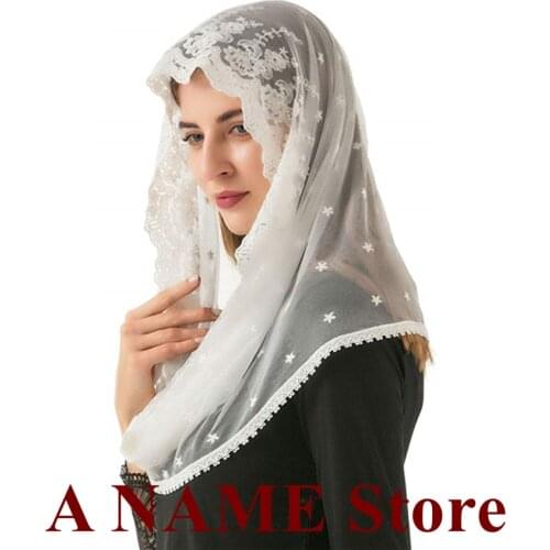 Cotton Lace Edge Women Mantilla Veils for Church Catholic Latin Mass Head cover Wrap Velo Negra Voile Mantille Vintage Inspired