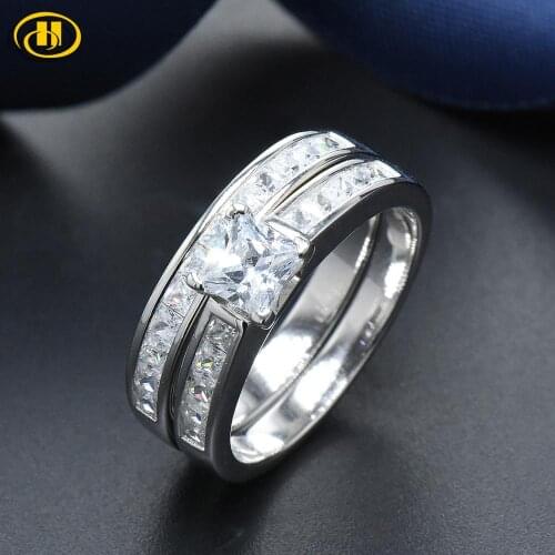 Hutang Vintage Princess Cut 2.96ct Zircon Solid 925 Sterling Silver Wedding Double Ring Sets Engagement Fine Jewelry For Women