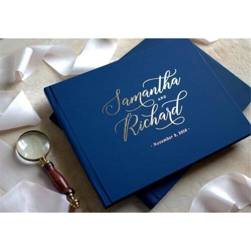 Custom monogrammed navy foil guest sign in book Wedding Guestbook Calligraphy names Book birthday hen party anniversary journal