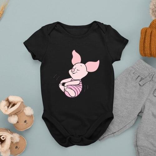 Harajuku Black Baby Romper Winnie the Pooh Piglet Art Fashion Summer Girl Boy Infant Clothes Kawaii Newborn Bodysuits Dropship
