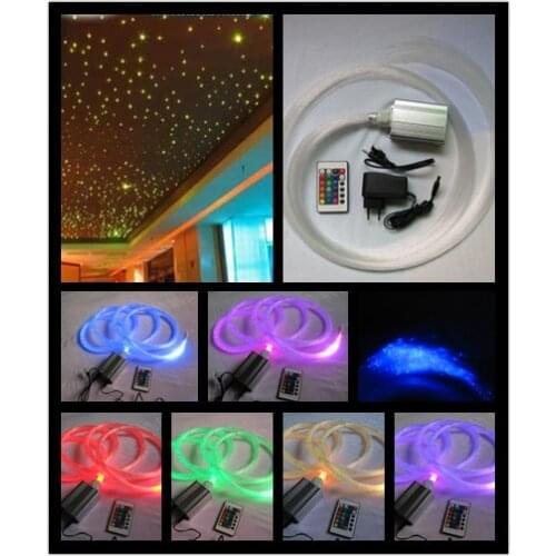 Free shipping led optic fiber star light ceiling kit 300pcs 0.75mm*2m PMMA with 16 color RGB LED light engine,IR 24key remote