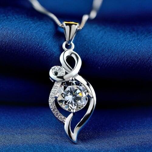 LIAMTING Fashion Ladies Solid Silver Water Drop Charms Chains With 7MM White CZ New 925 Sterling Silver Pendant Necklaces VA026